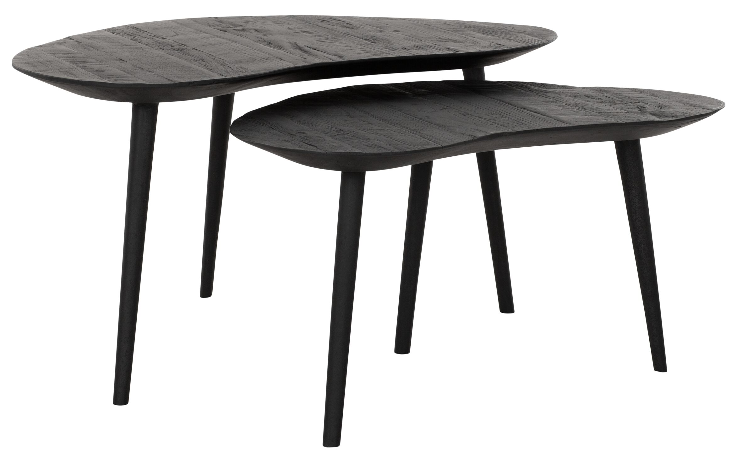 Der Couchtisch Organus in einem hellen Wohnzimmer mit einem weißen Sofa und cremefarbenem Sessel - DTP Home - Schwarz