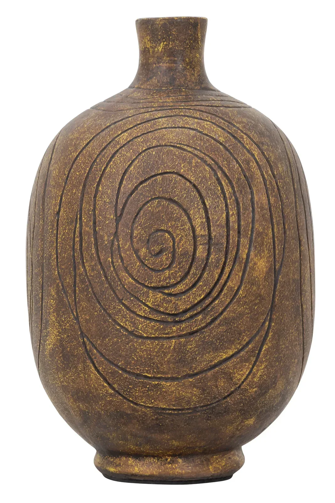 Vase Lisbon 2 auf weißem Hintergrund, mit einer Textur aus eingekerbten Spiralen und Linien - MUST Living
