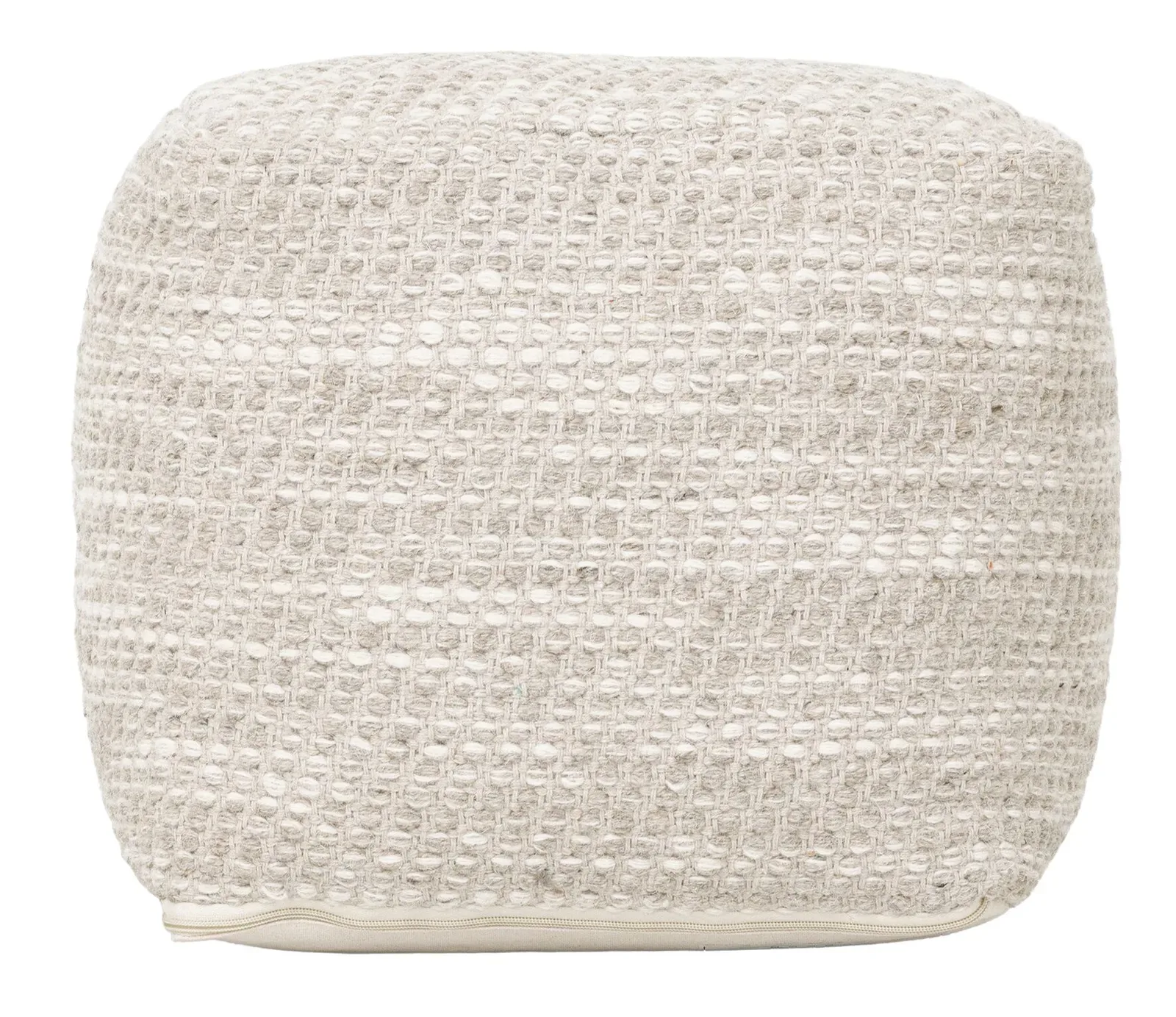 Pouf Asuri 2, ein gewebter Pouf mit hellbeiger Textur, auf weißem Hintergrund stehend - MUST Living