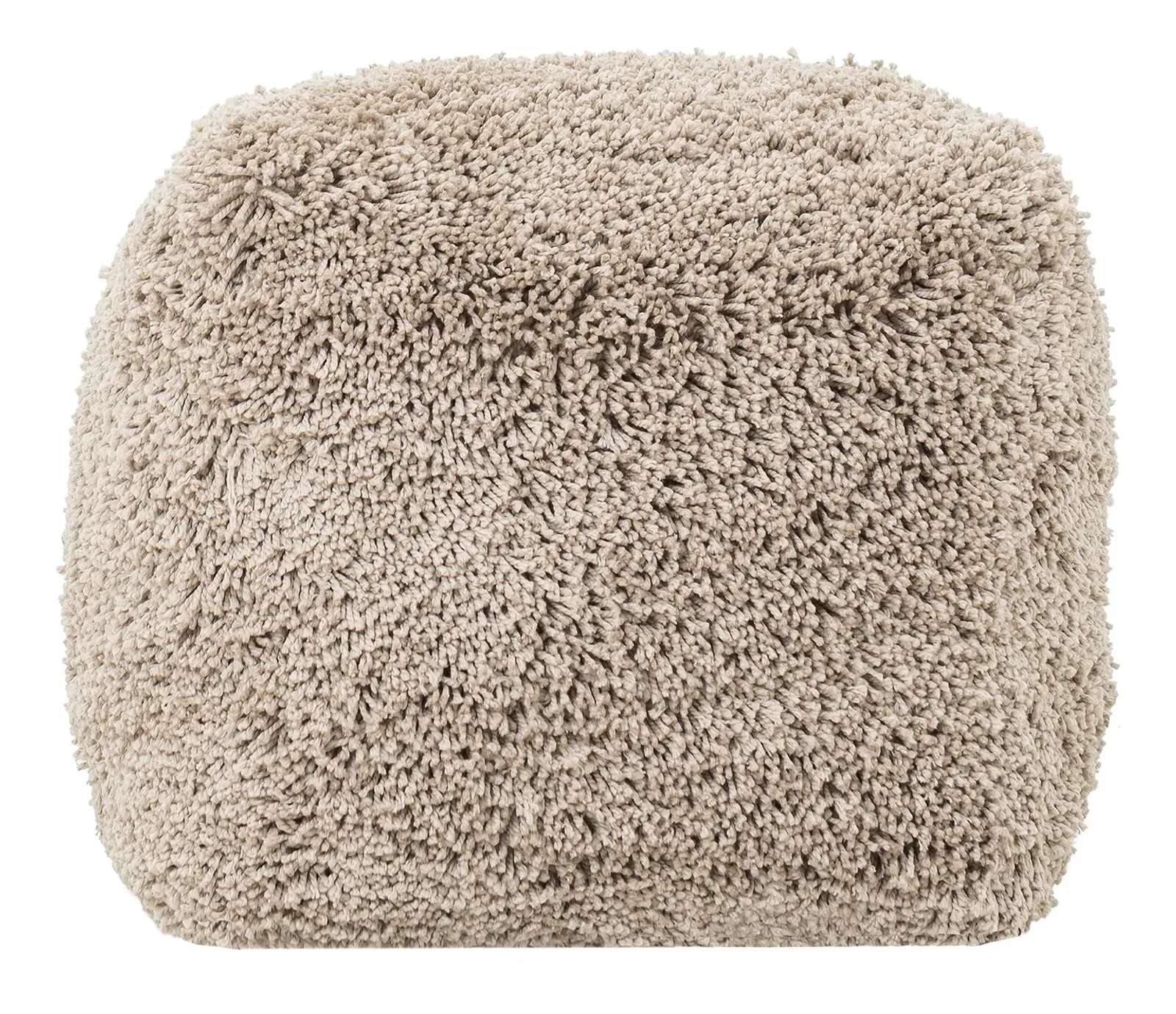 Pouf Celeste 2, ein flauschiger, beiger Pouf mit abgerundeten Ecken auf weißem Hintergrund - MUST Living