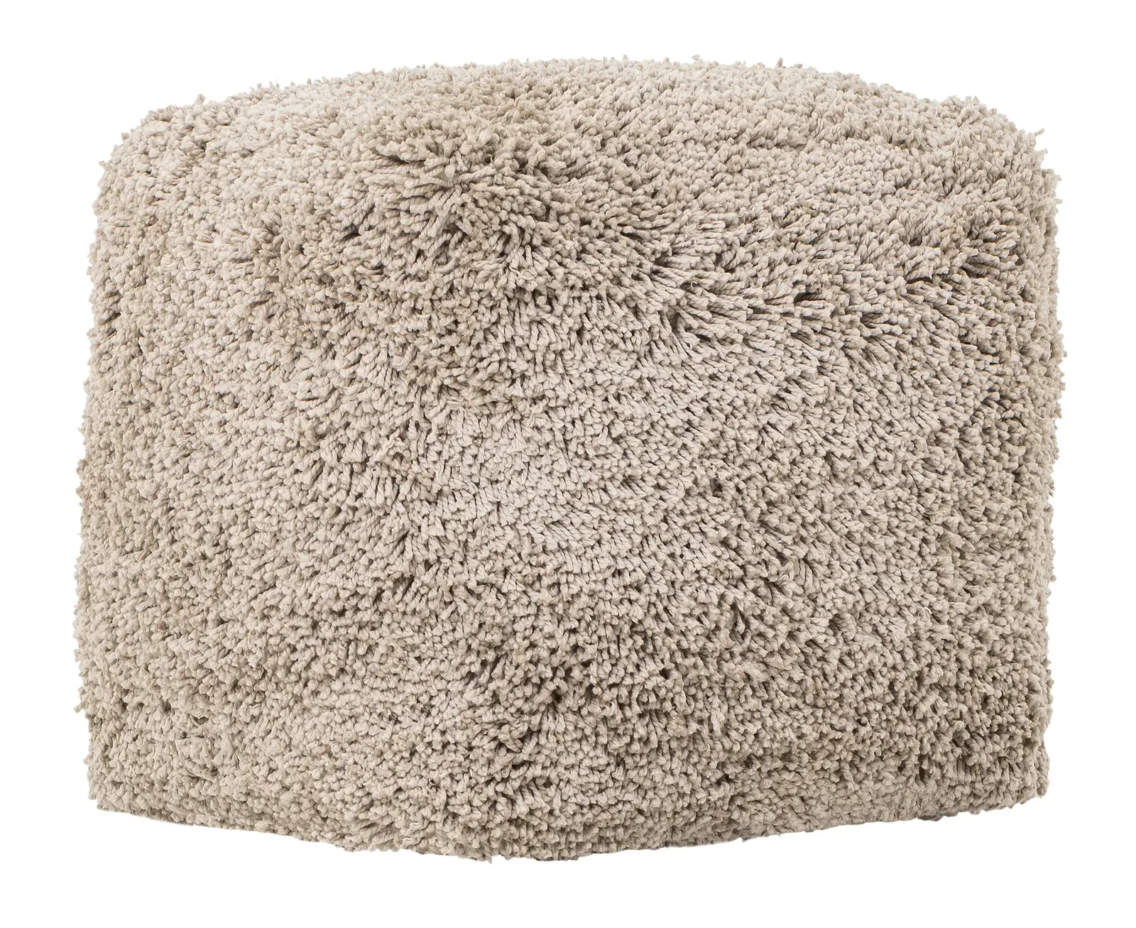 Pouf Celeste 2 auf weißem Hintergrund, aus der Nähe fotografiert, mit einer zotteligen Textur - MUST Living