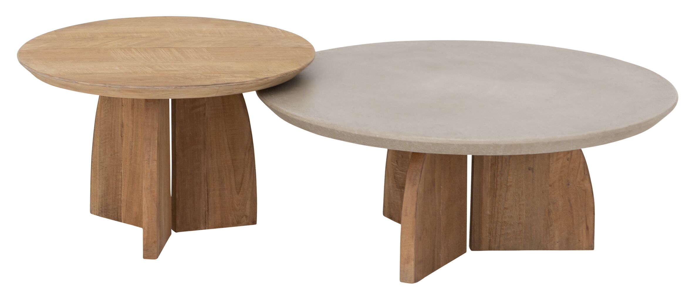 Der Couchtisch Nova in einem hellen Wohnzimmer mit beigem Sofa und Teppich, aus einer niedrigen Perspektive - DTP Home - Braun,Natur,Weiß