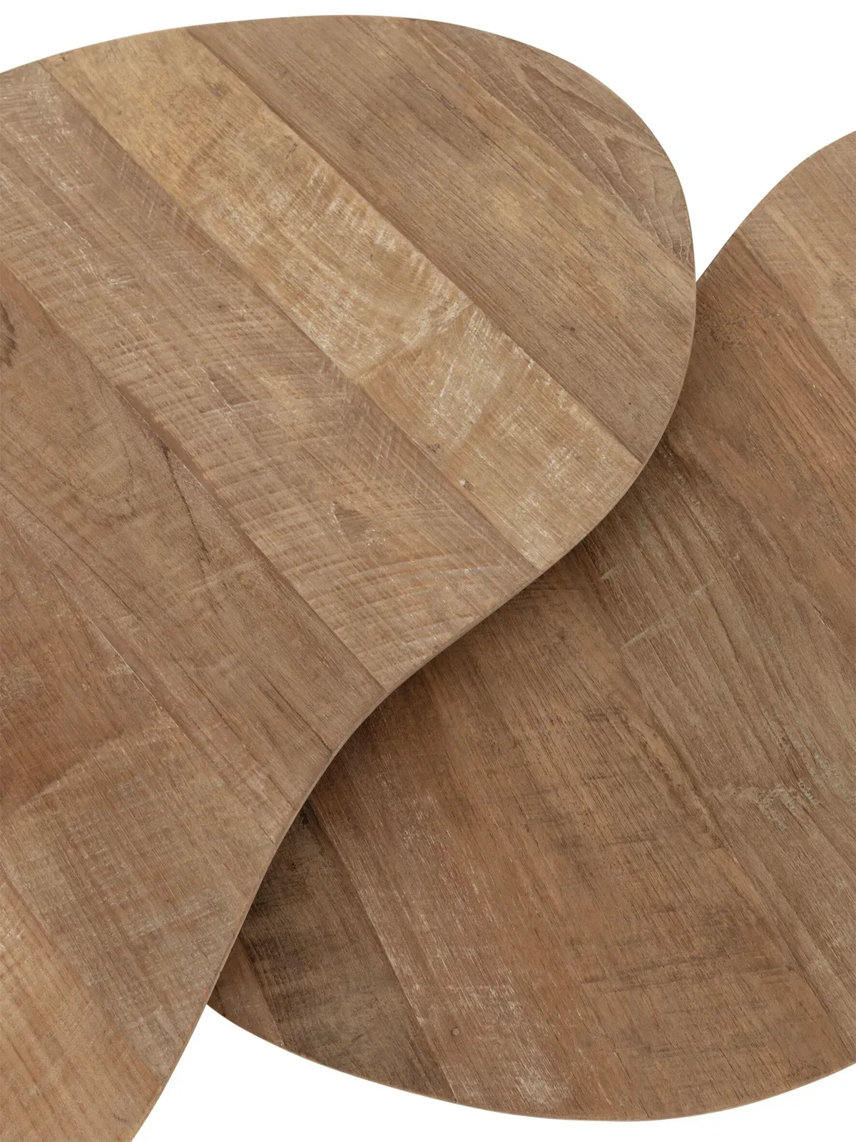 Nahaufnahme der Holzplatten des Couchtischs Apollo, mit sichtbarer Maserung und heller Oberfläche - DTP Home