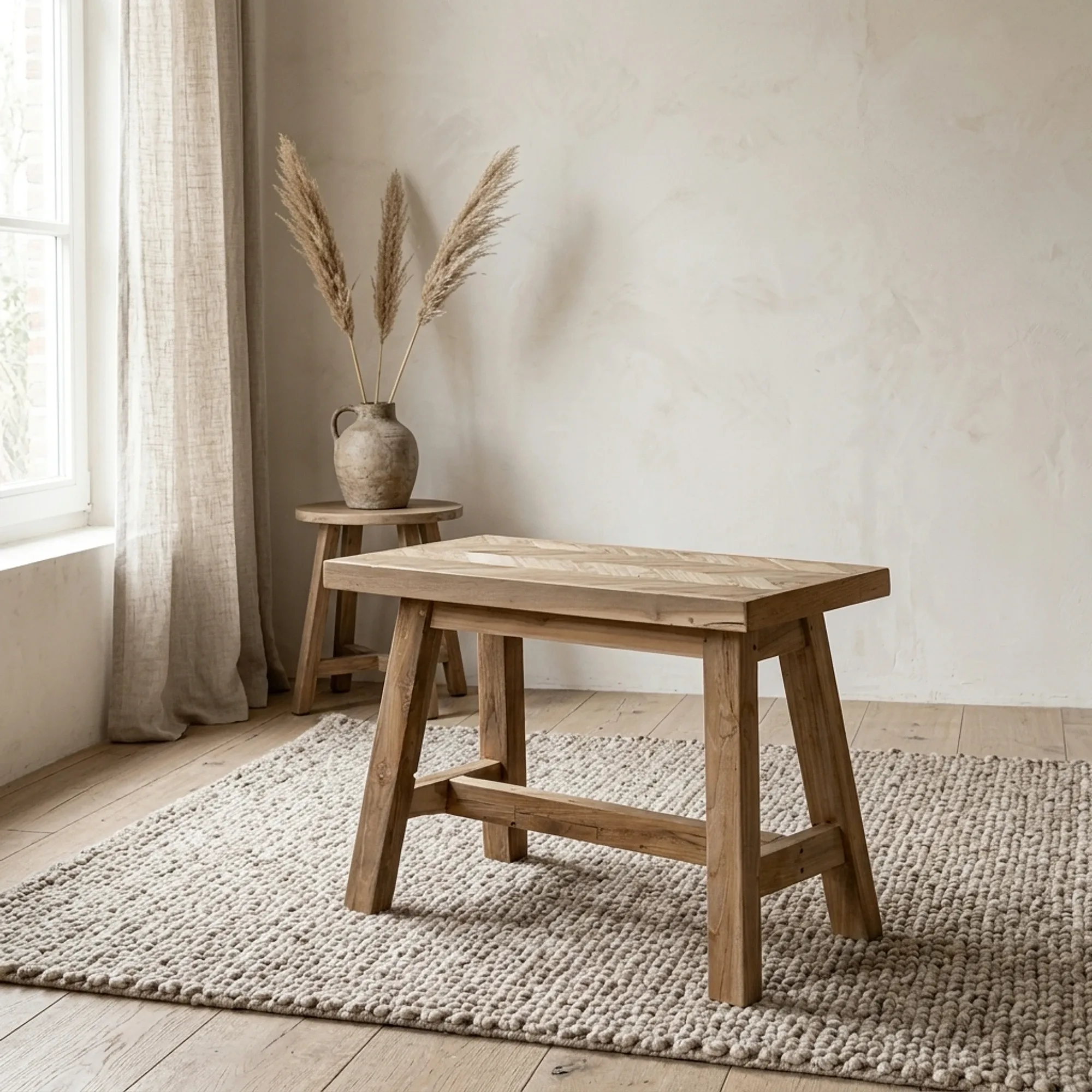 Dining bench Herringbone small (Teak, Natural) - MUST Living