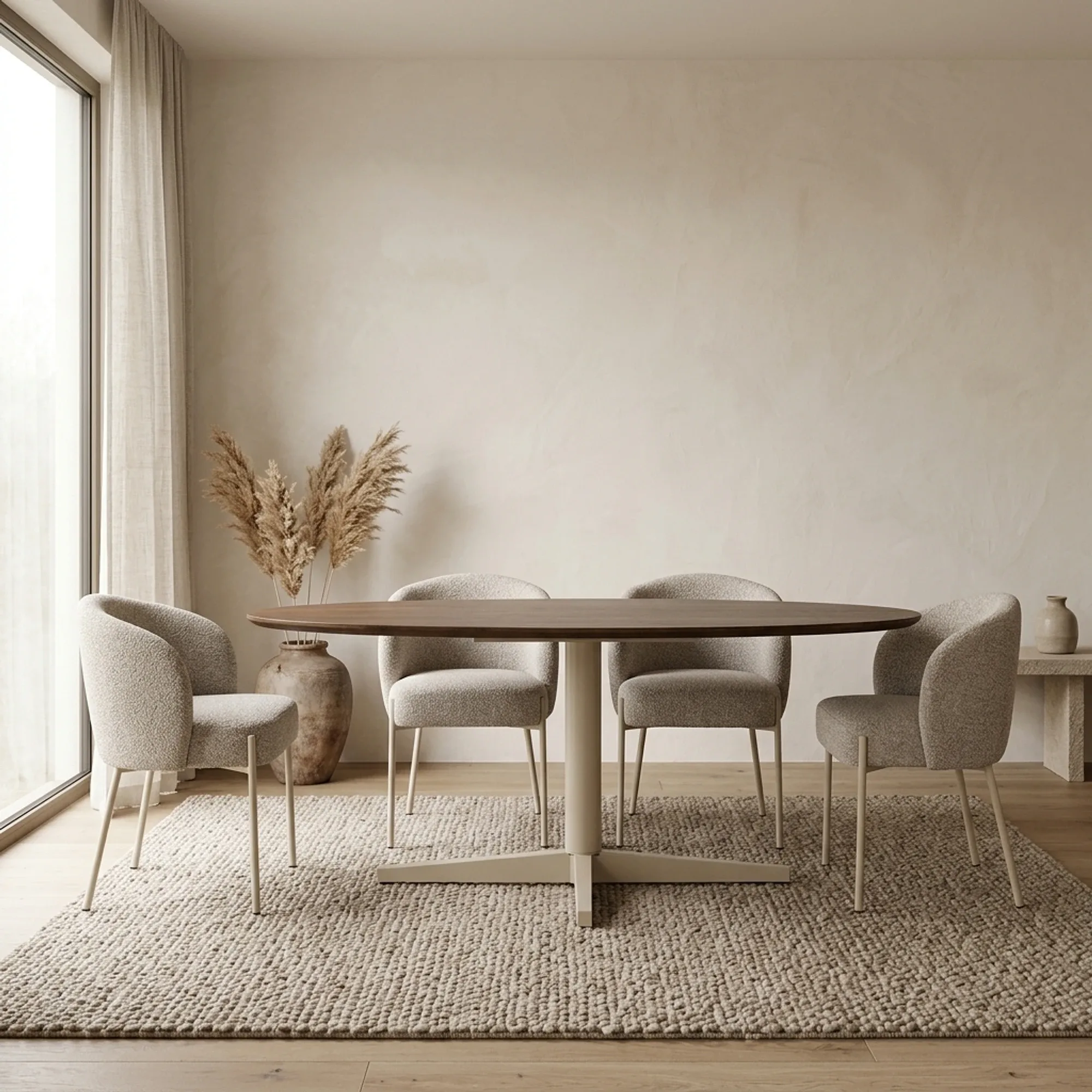 Dining table 220, oval, Beige leg, Mango Brown Walnut - My Sons