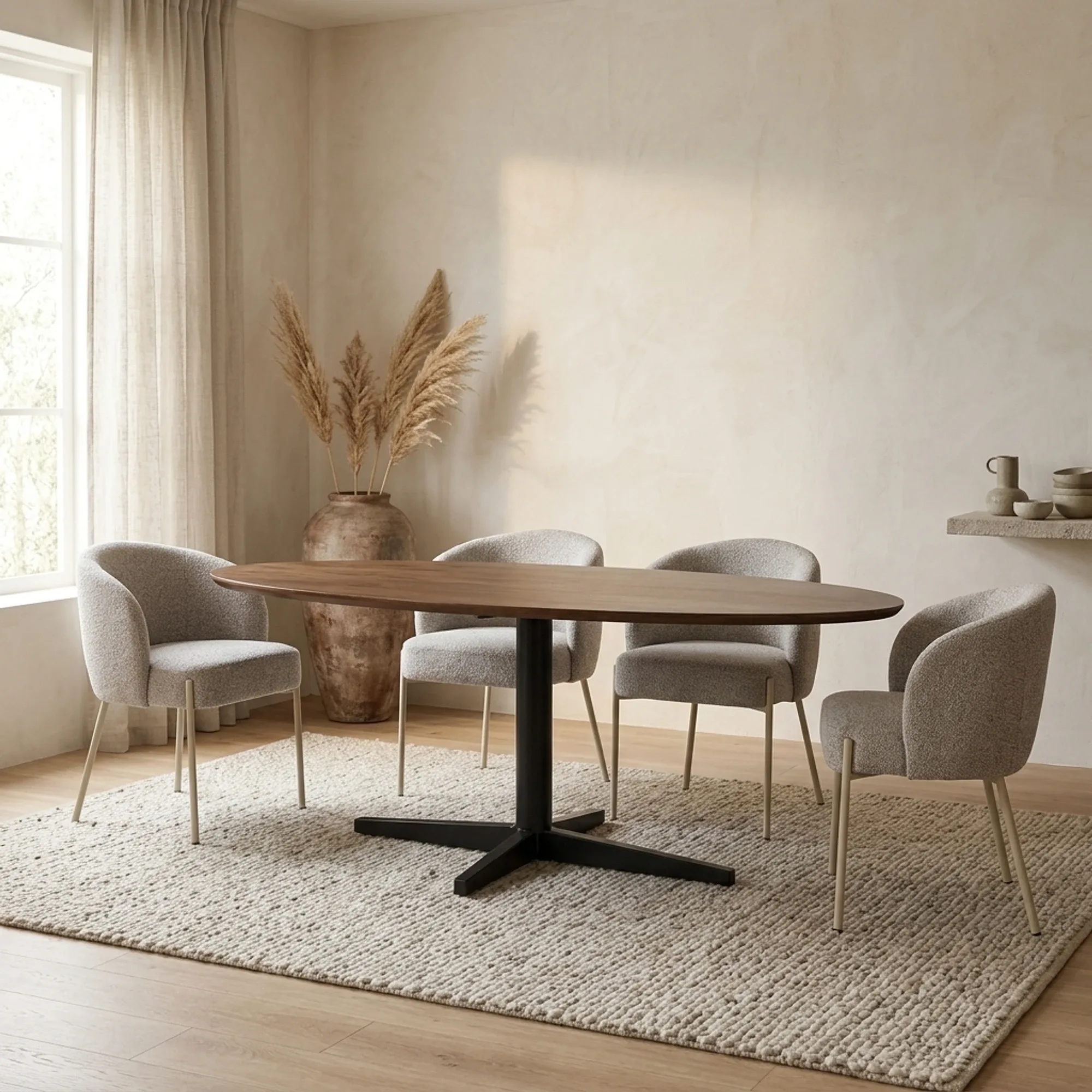 Dining table 240, oval, Black leg, Mango Brown Walnut - My Sons