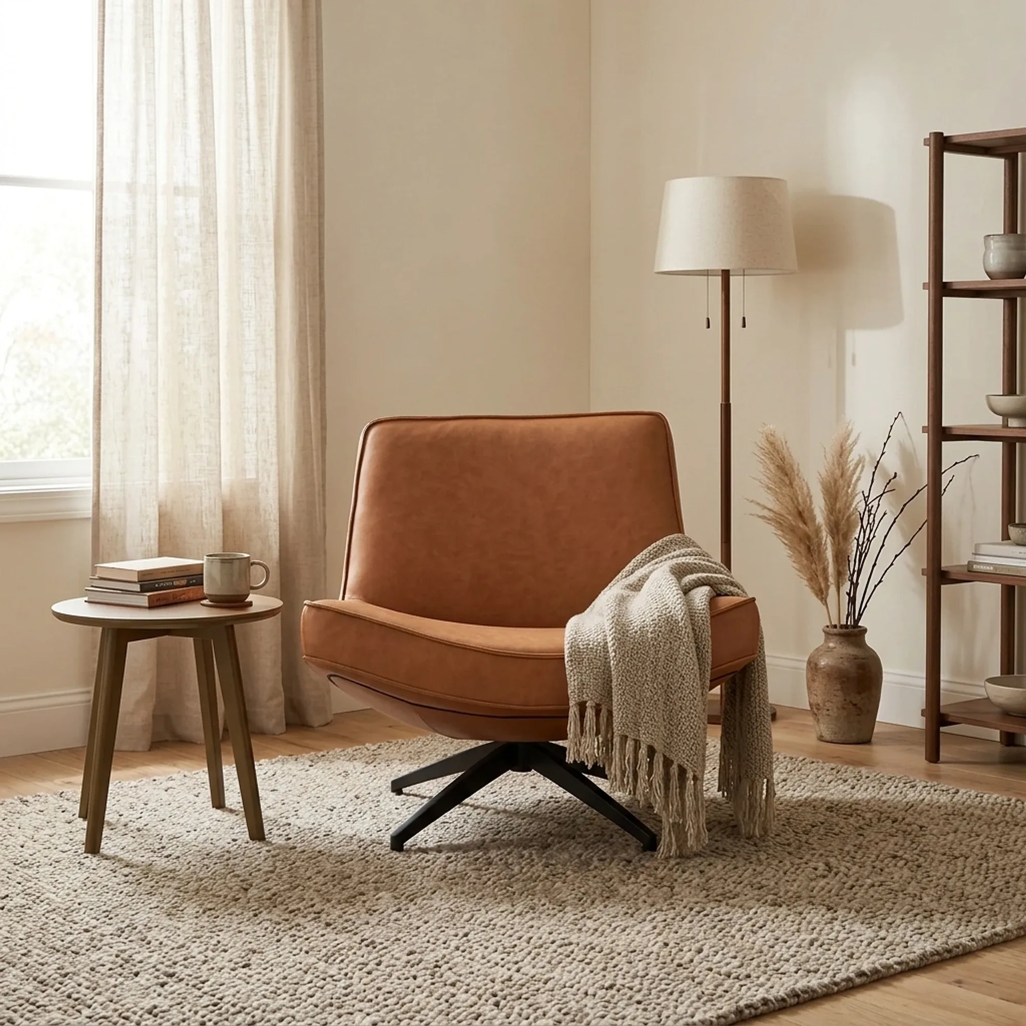 HE Design Sessel Uwa: Luxus-Drehsessel in Cognac Luxor Leder
