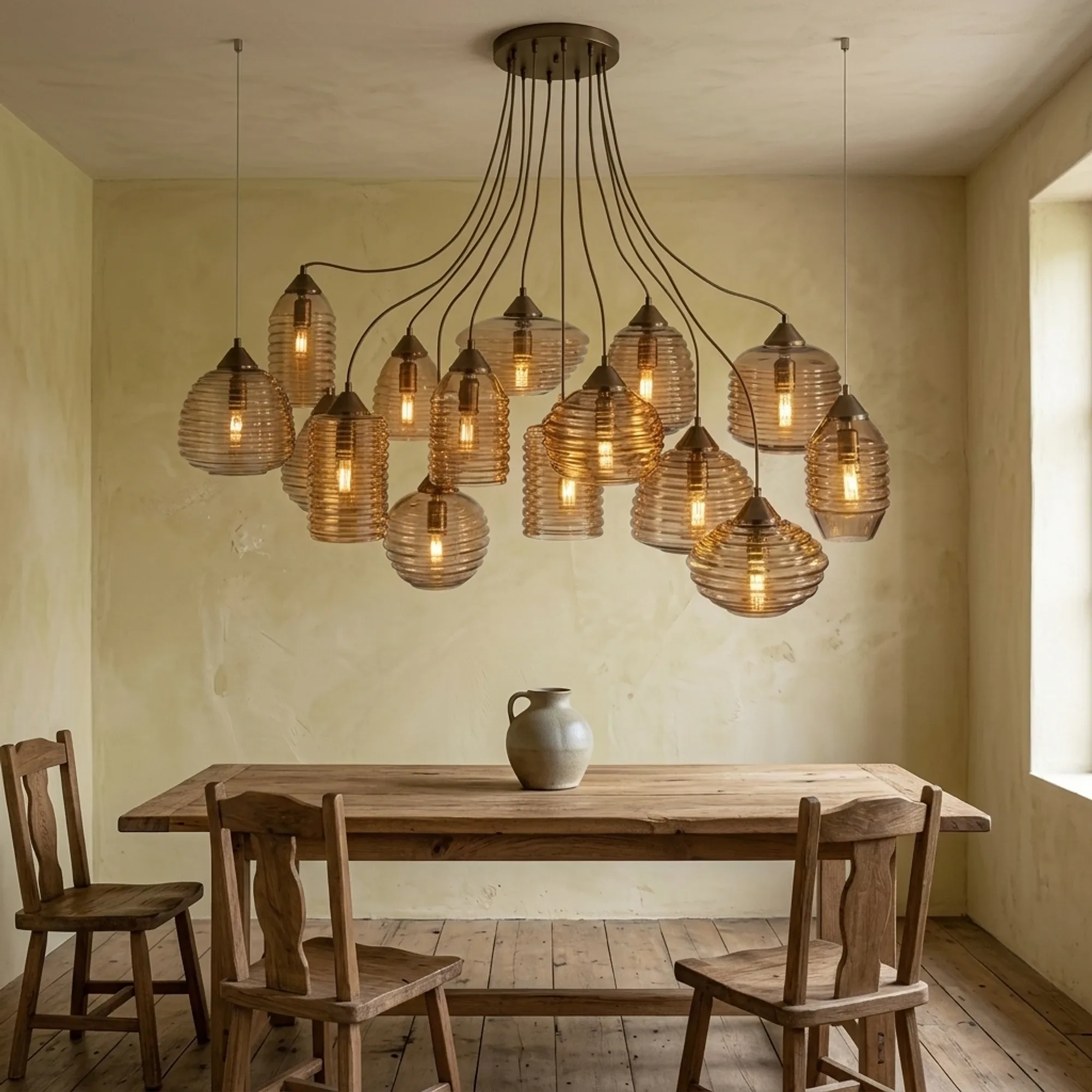 Hanglamp Rib Glass 5+5+5-lichts / Amber glas - Zijlstra