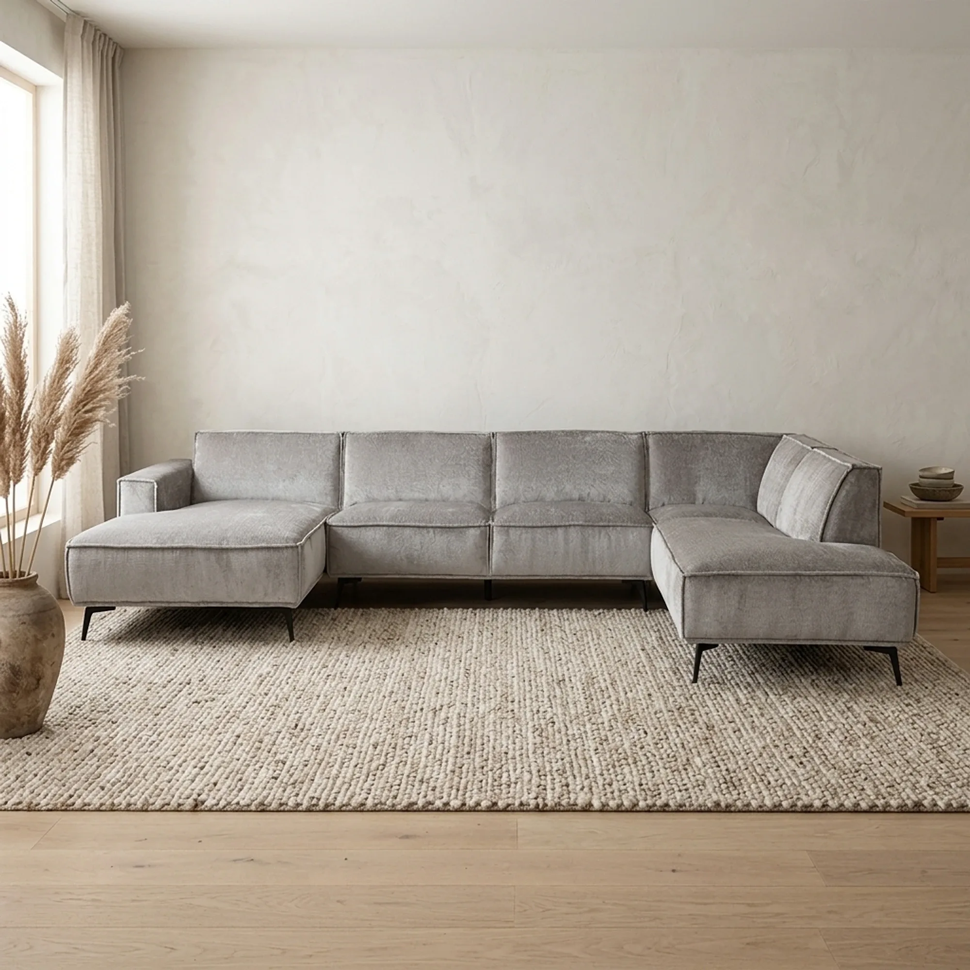 Pouffe Leeds chaise longue left 2.5-seater right - Touch 27 Light grey - Tower Living