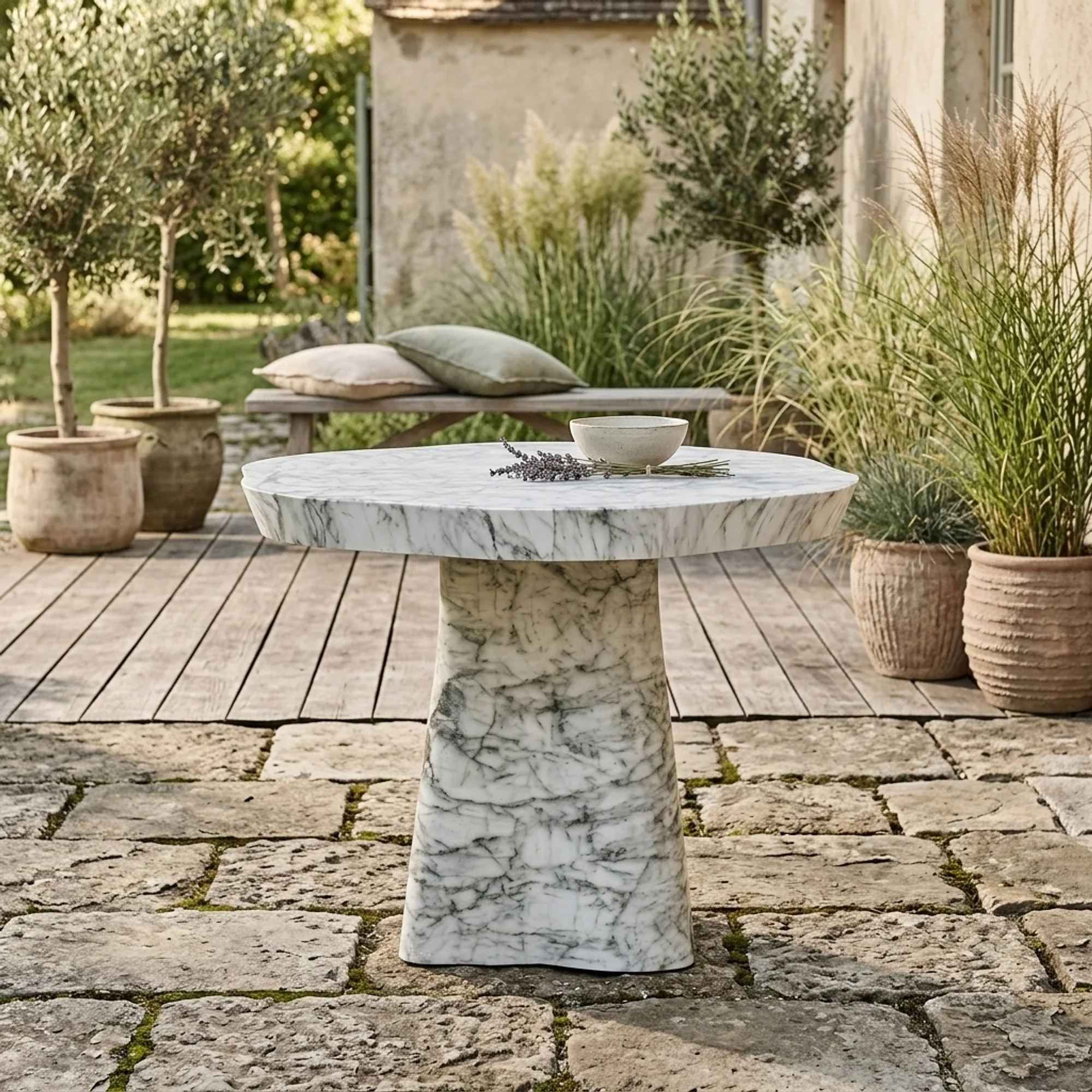 Outdoor Esstisch Rockyard white marble look 100Ø - Richmond Interiors