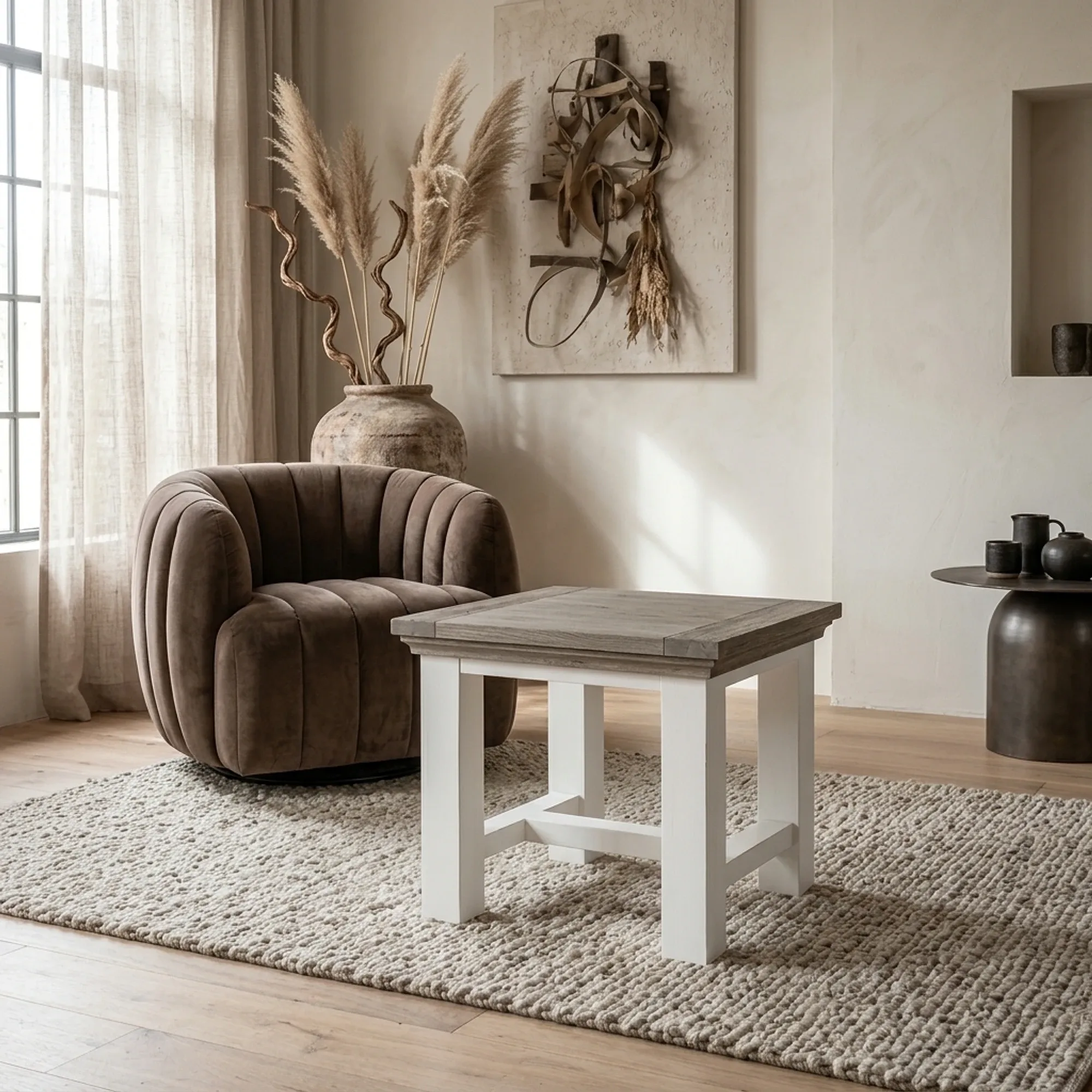 Bijzettafel Parma wit vierkant 60 cm - Tower Living