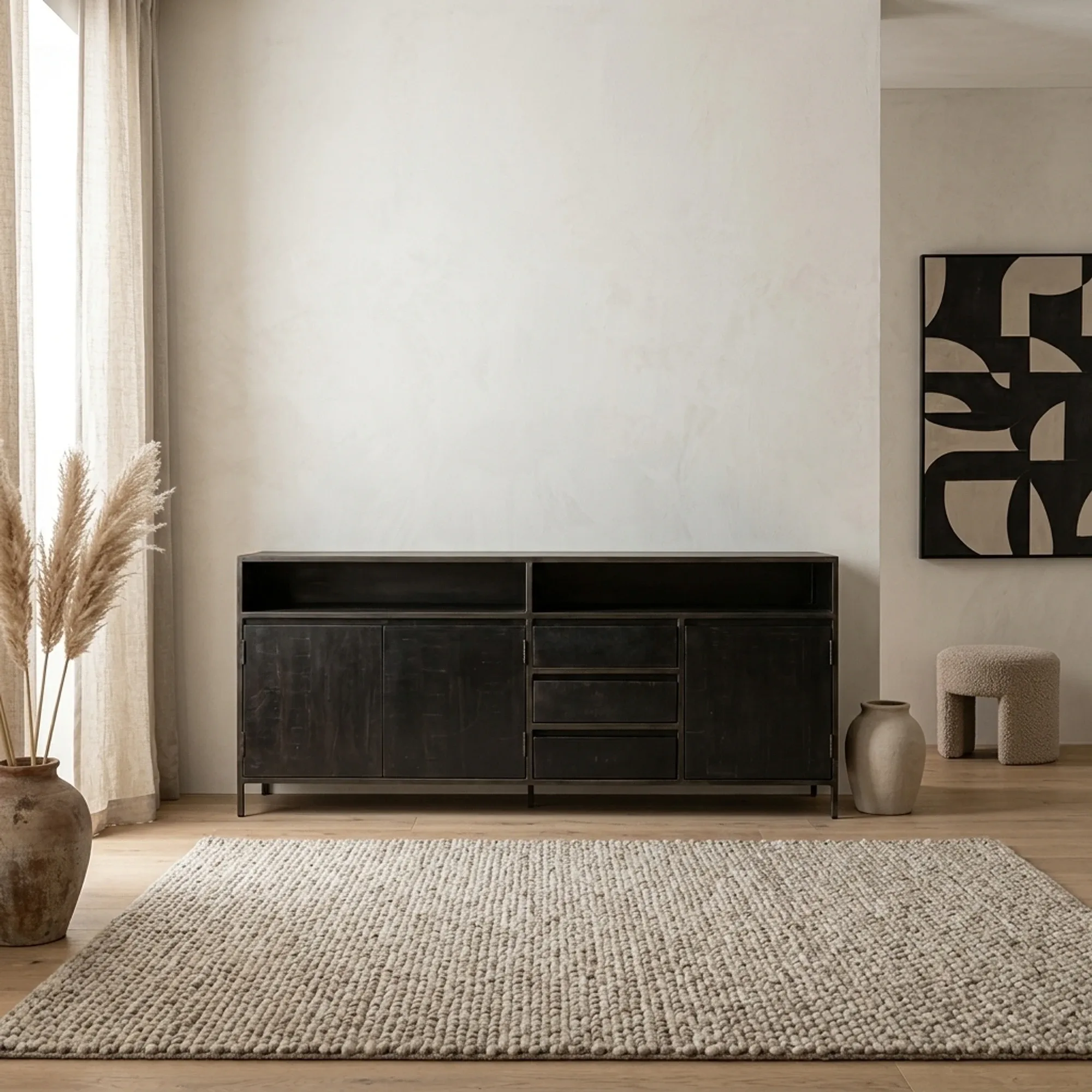 Sideboard Paterno schwarz 200 cm (Mangoholz) - Tower Living