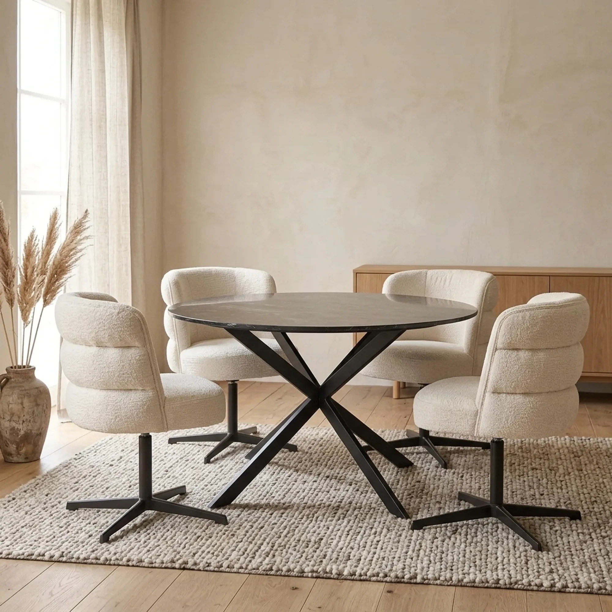 Ronde eettafel Lynn Zwart Marmer 130 cm - Starfurn