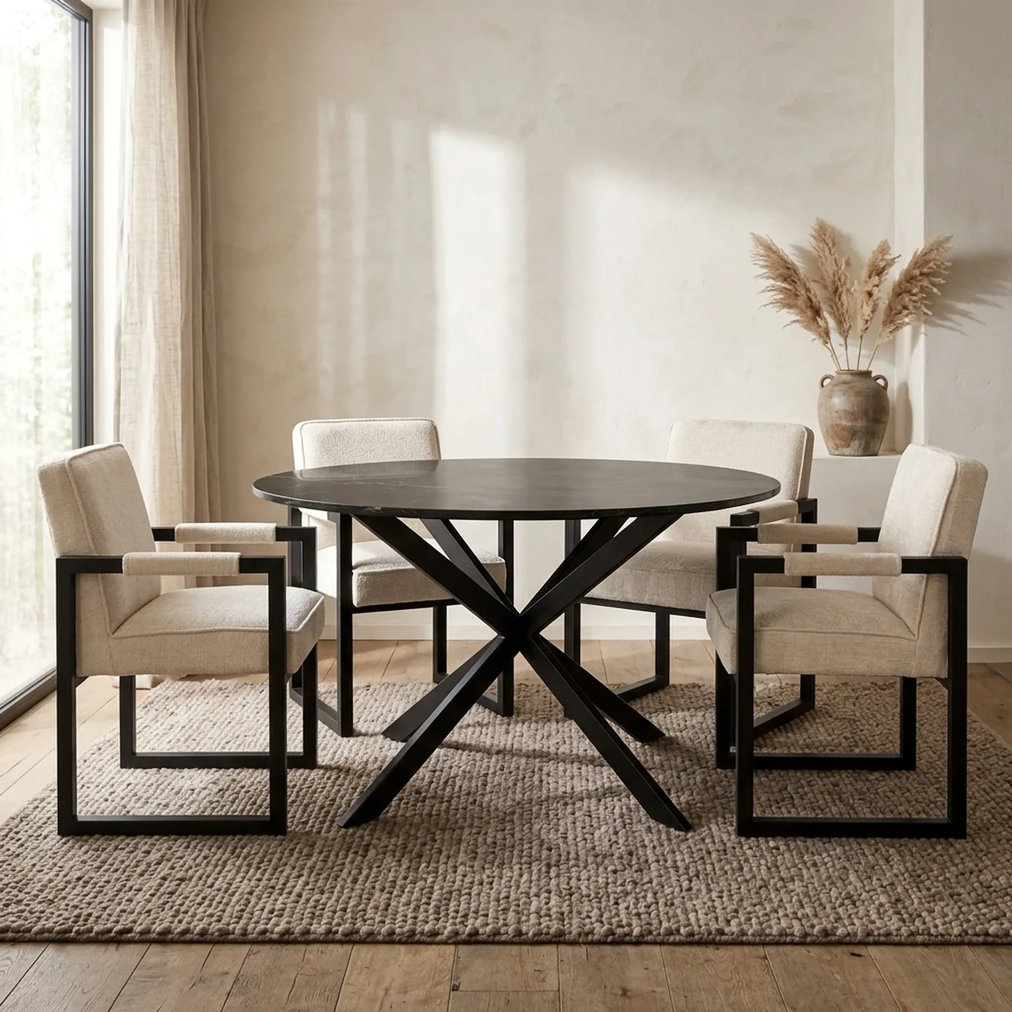 Ronde eettafel Lynn Zwart Marmer 150 cm - Starfurn