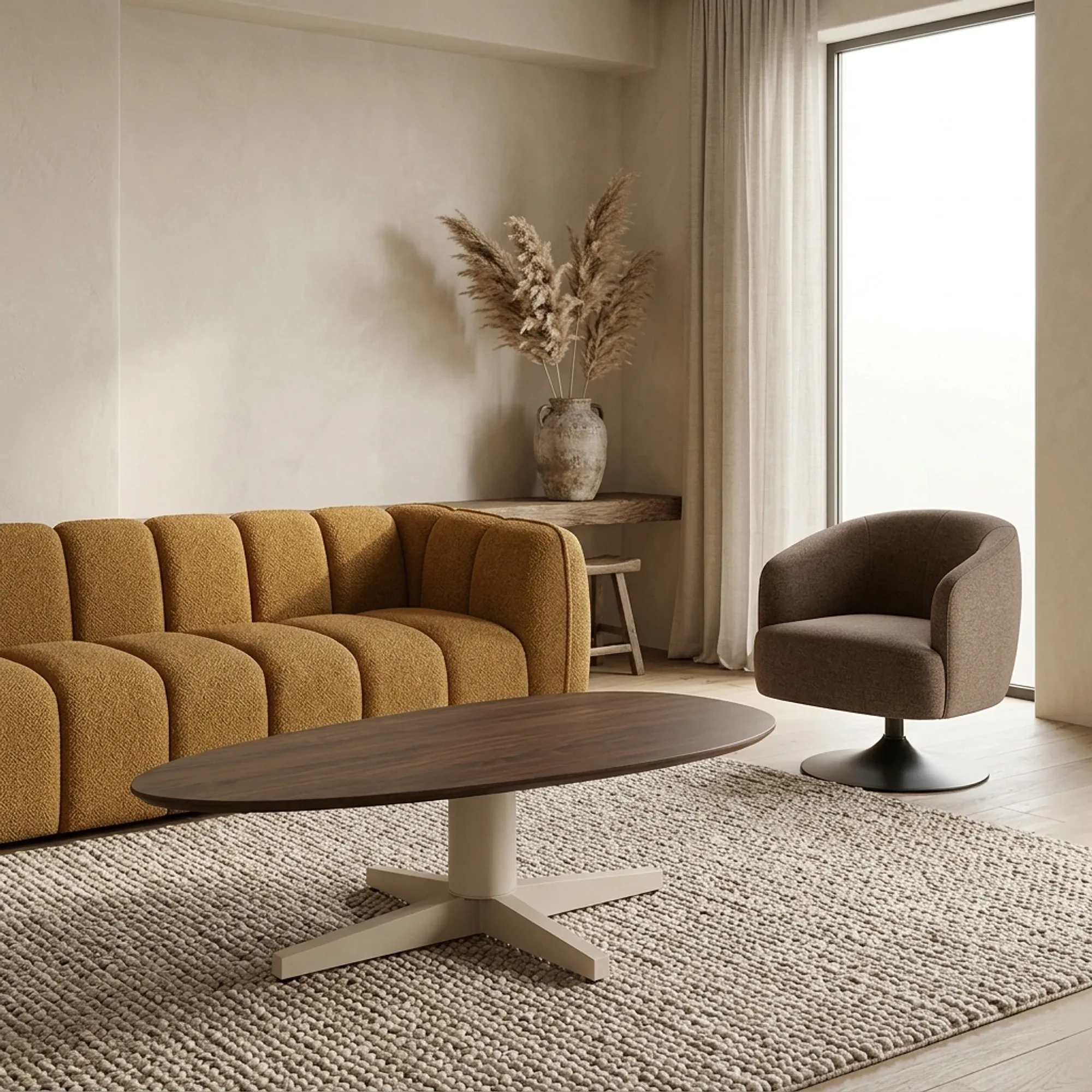 Coffee Table 130, Organic, Beige Leg, Mango Brown Walnut - My Sons