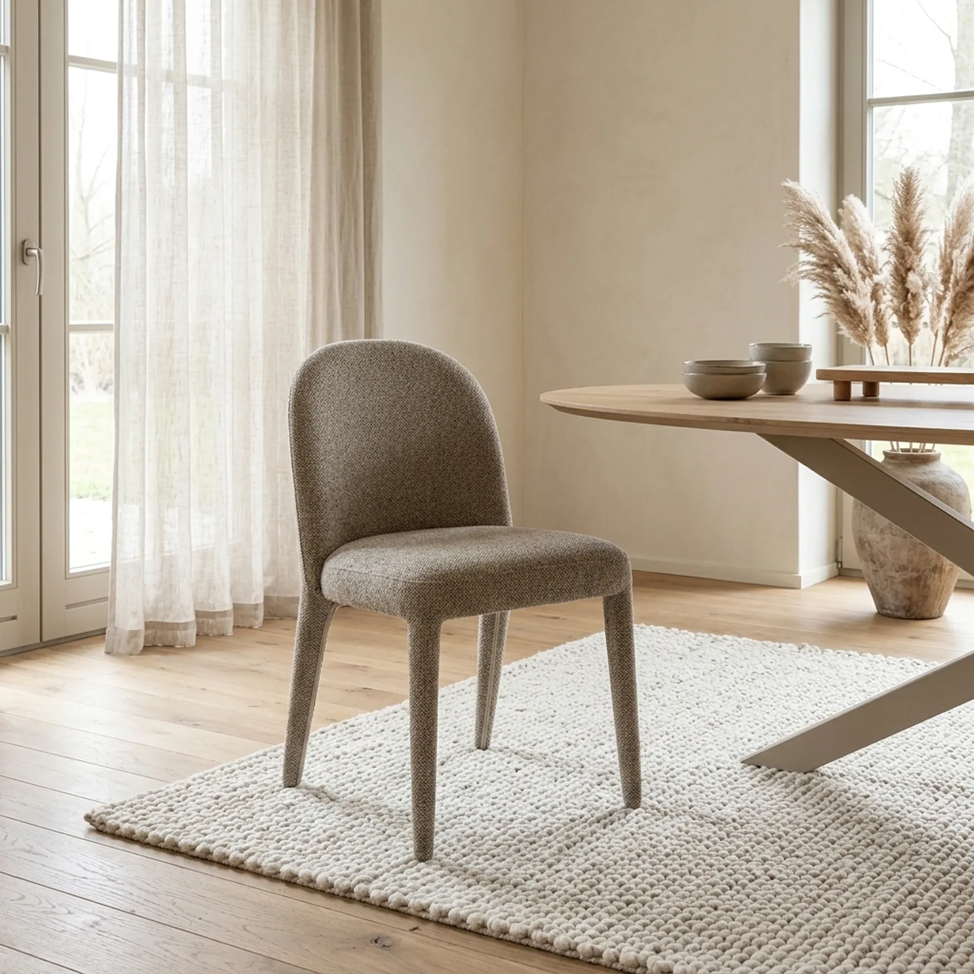 Stuhl Jaxx Toscane in einem hellen Esszimmer mit Holzboden und cremefarbenem Teppich - Eleonora