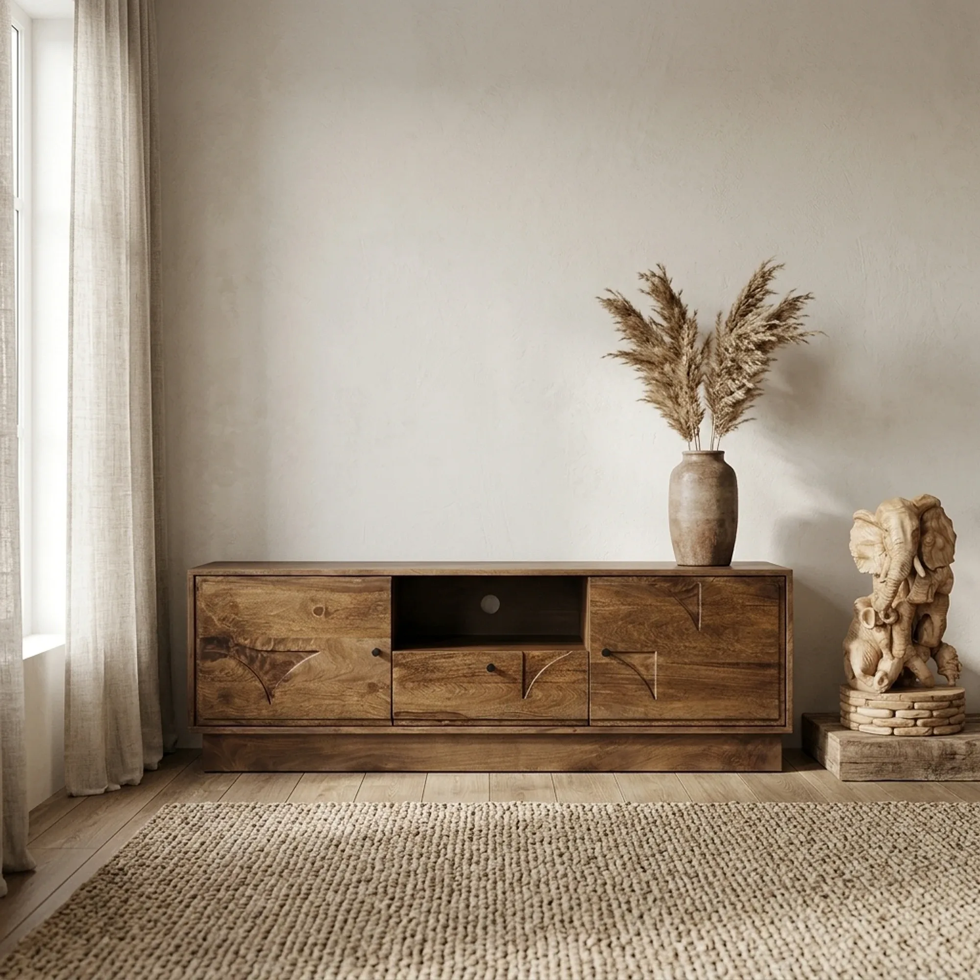 Sideboard TV 150 with 2 doors, 1 drawer and 1 open compartment, Mango Brown Walnut - My Sons