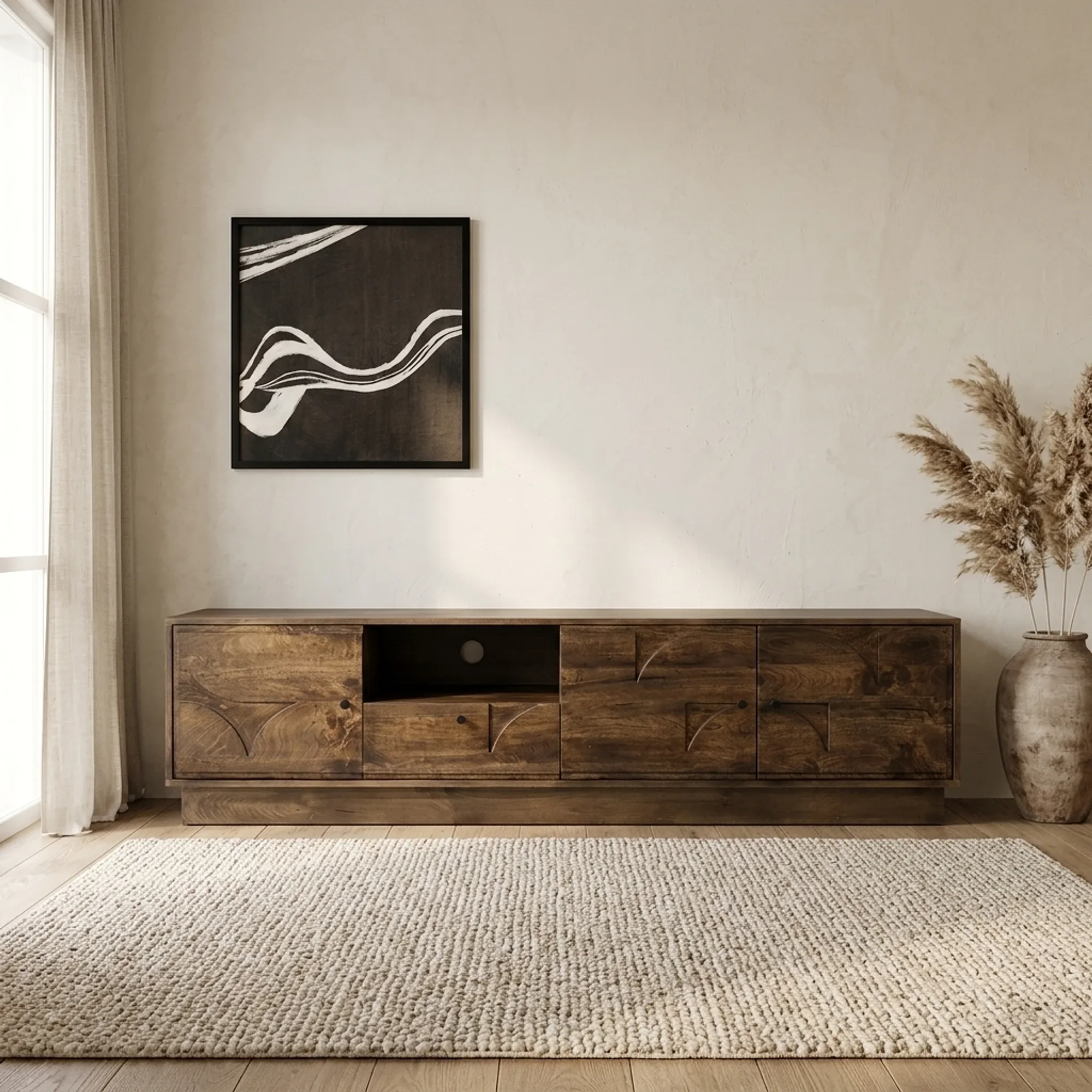 Sideboard TV 190 with 3 doors, 1 drawer and 1 open compartment, Mango Brown Walnut - My Sons