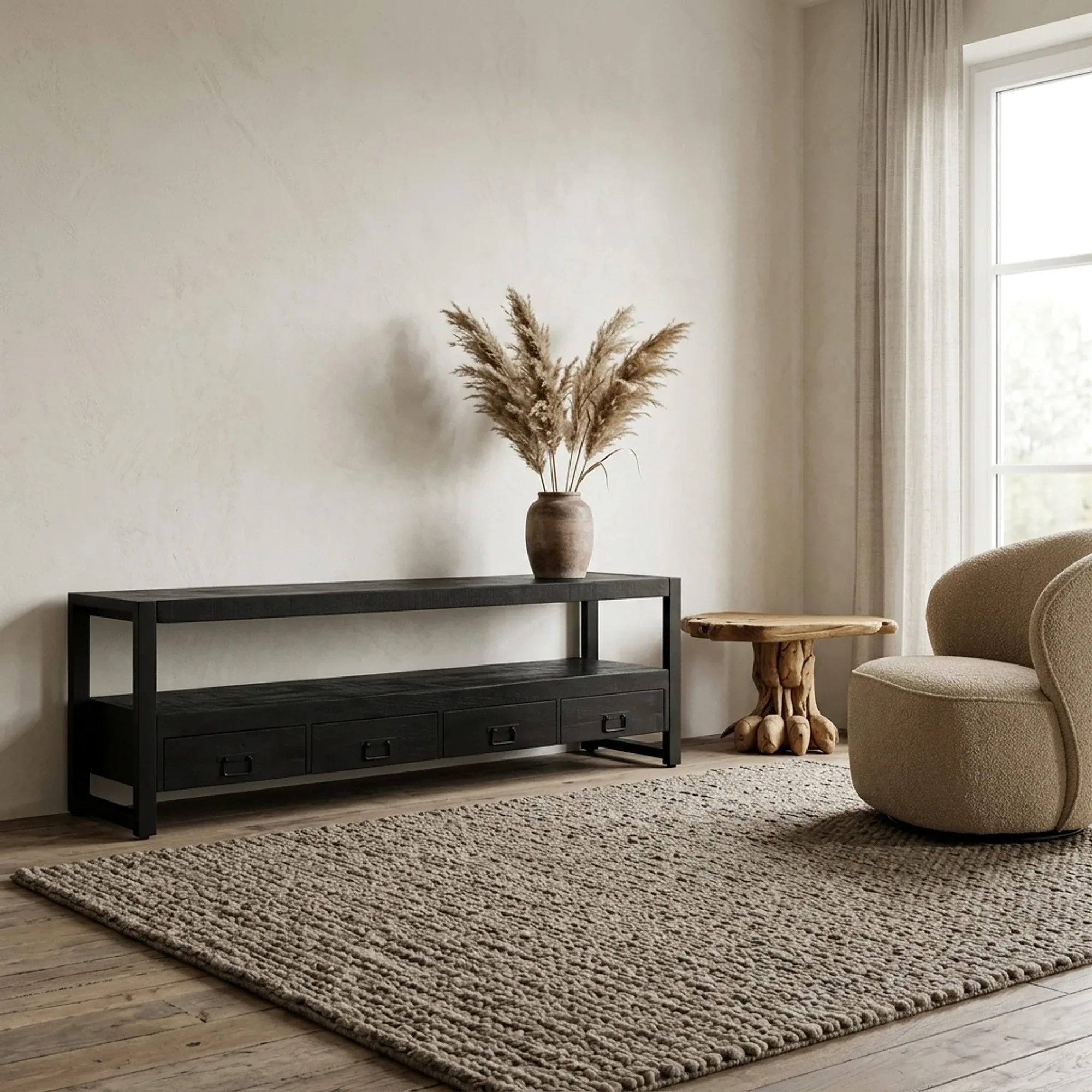 TV Unit Boaz Black Mango Wood 180 cm - Starfurn