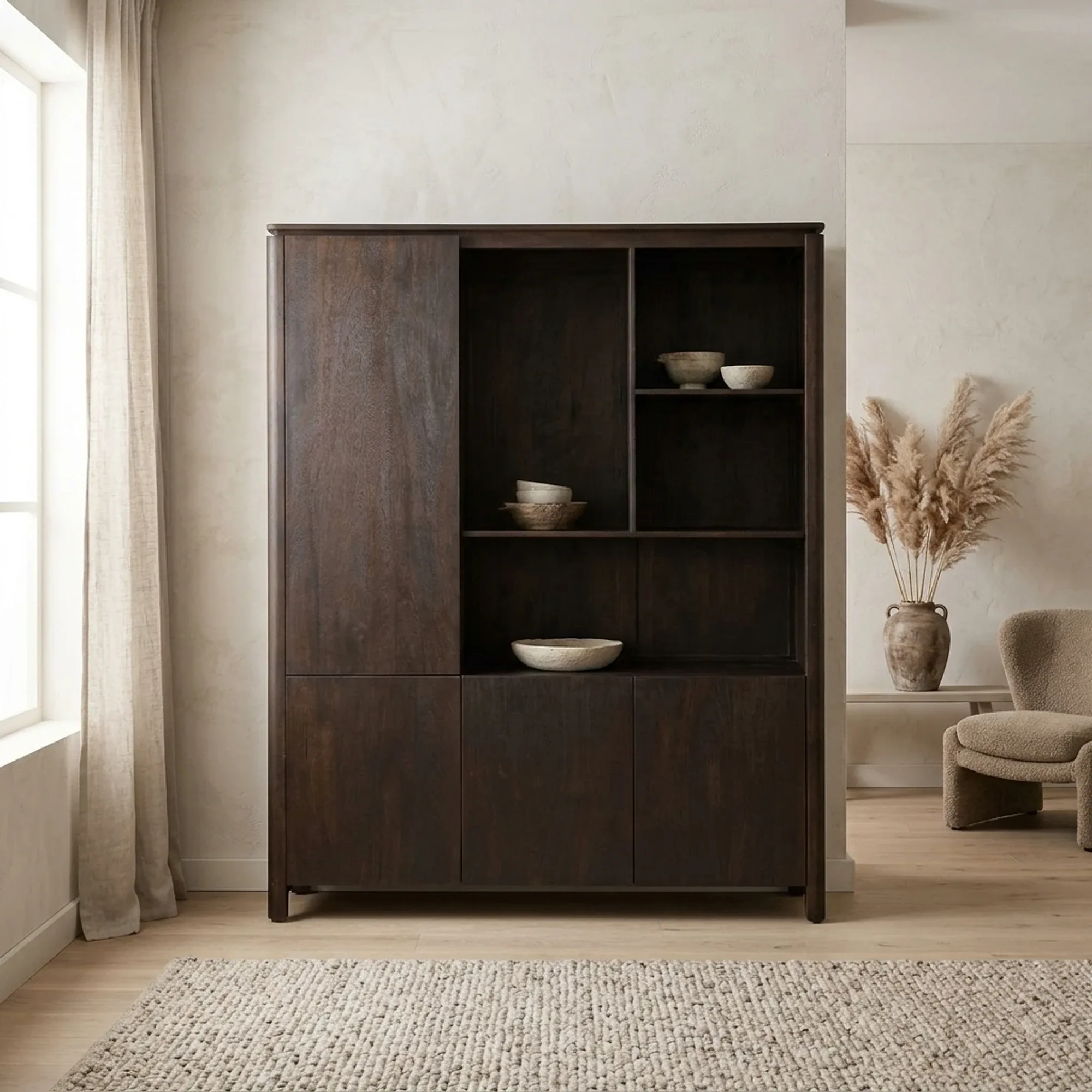 Dallas XL shelving cabinet brown mango wood 160 cm - Starfurn