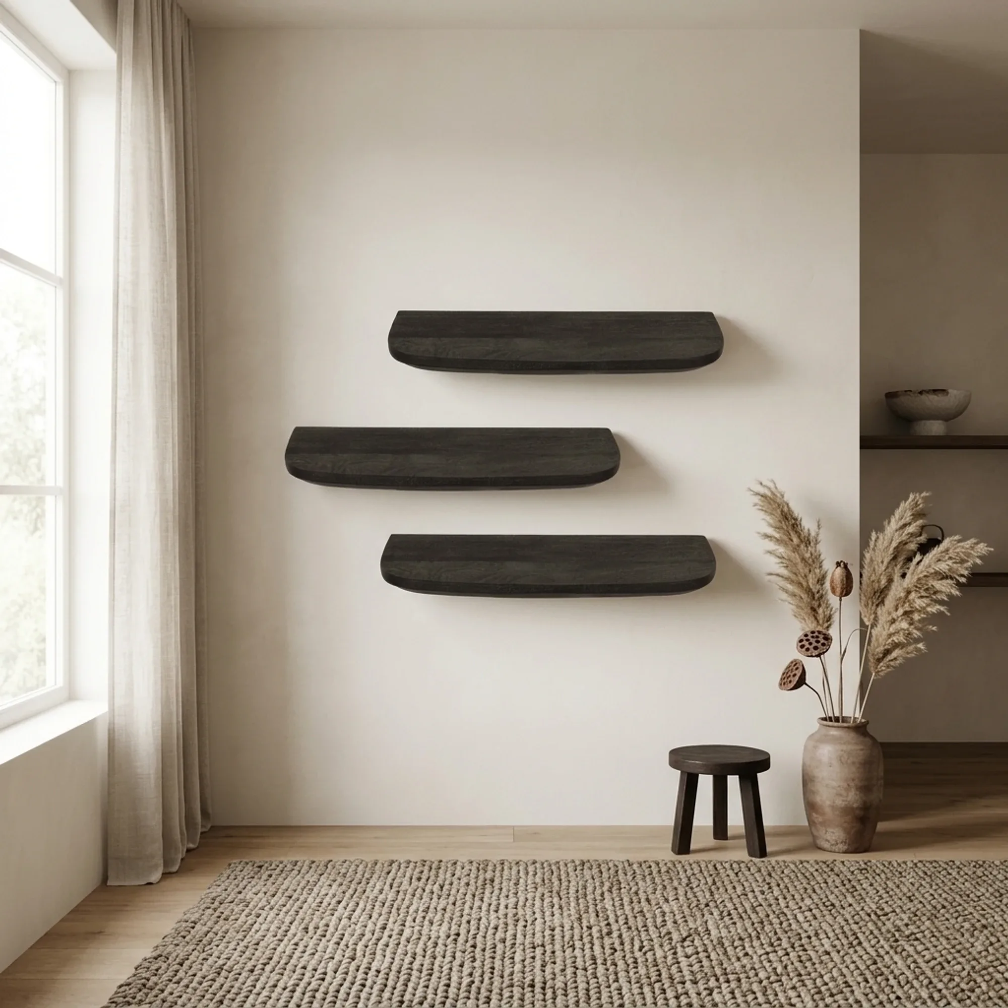 Wandplank Gusta Black | 60 cm | Set van 3 - Starfurn