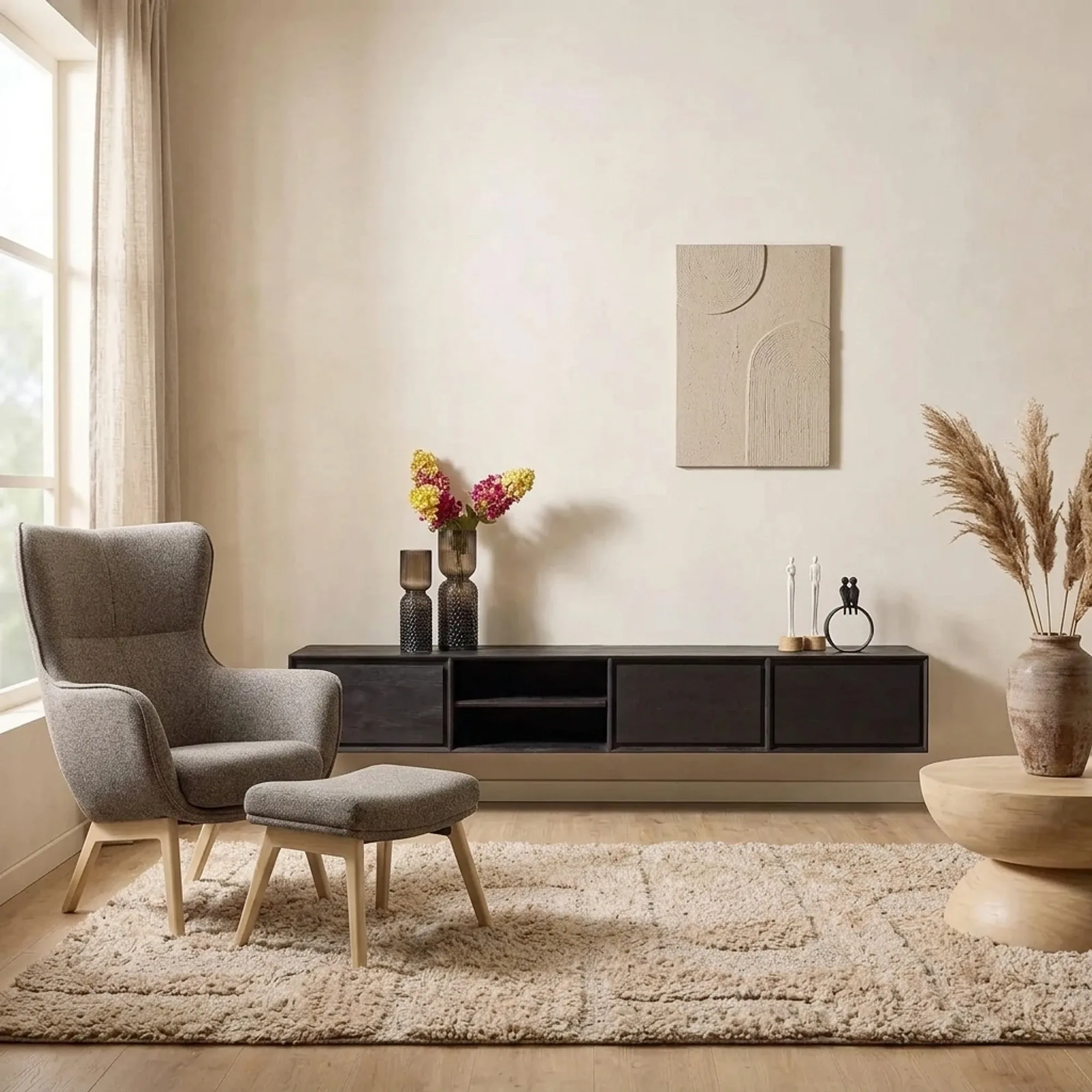 Floating TV unit Ambiance Black | 200 cm