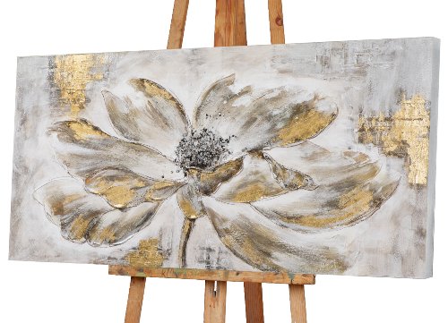 Cuadro Flor con hojas doradas - Hiskiart