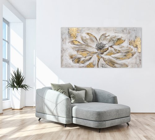 Cuadro Flor con hojas doradas - Hiskiart