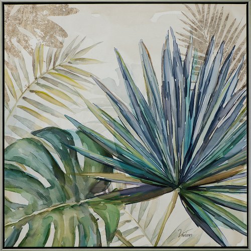 Schilderij Blauwe en groene bladeren - Hiskiart