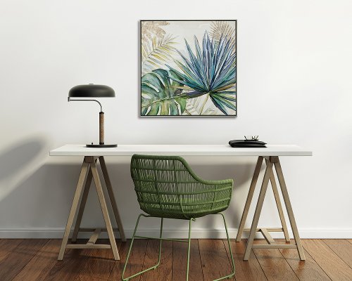 Schilderij Blauwe en groene bladeren - Hiskiart