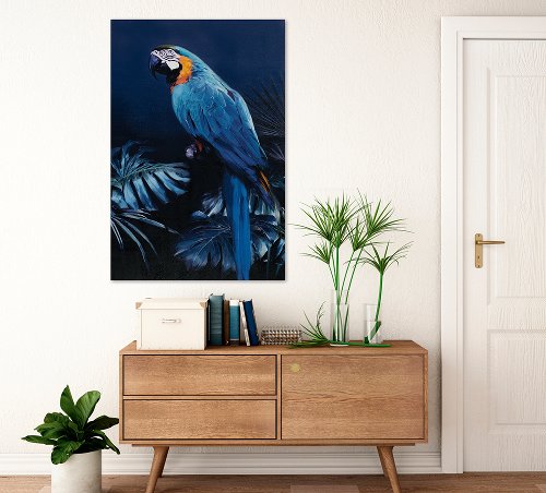 Cuadro Guacamayo en azul profundo - Hiskiart