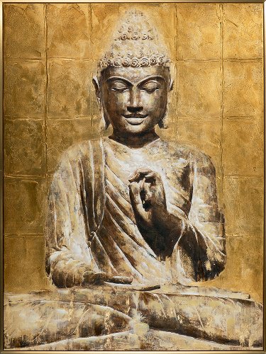 Schilderij Golden Buddha meditatie - Hiskiart