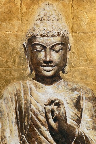 Schilderij Golden Buddha meditatie - Hiskiart