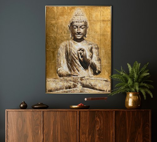 Schilderij Golden Buddha meditatie - Hiskiart