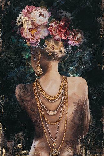 Cuadro Beauty con peinado de flores, vista frontal - Hiskiart