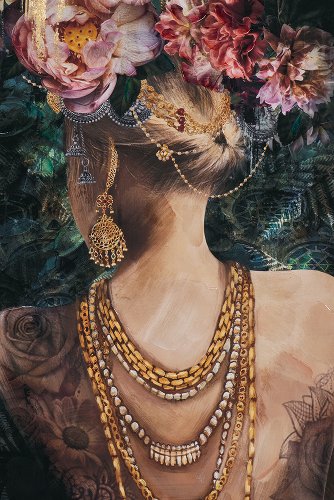 Cuadro Beauty con peinado de flores, vista frontal - Hiskiart
