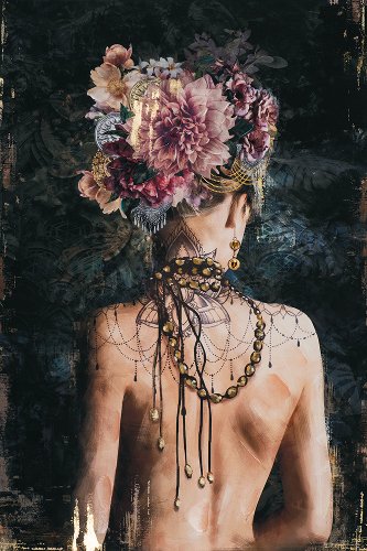Cuadro Beauty con peinado de flores visto de espaldas - Hiskiart
