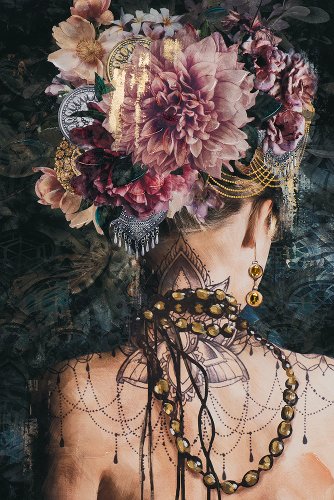 Cuadro Beauty con peinado de flores visto de espaldas - Hiskiart