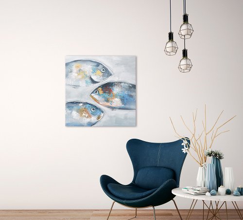Cuadro Peces en dorado y azul - Hiskiart