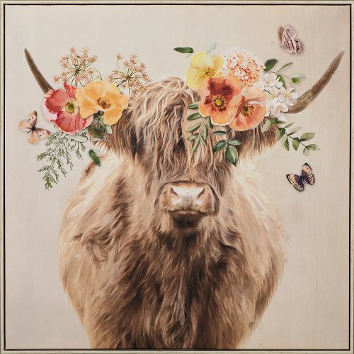 Schilderij Hooglander in bloemen - Hiskiart