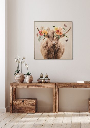 Schilderij Hooglander in bloemen - Hiskiart