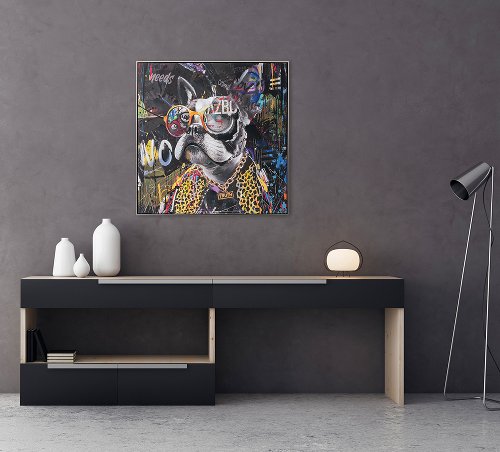 Schilderij Buldog op de beat - Hiskiart