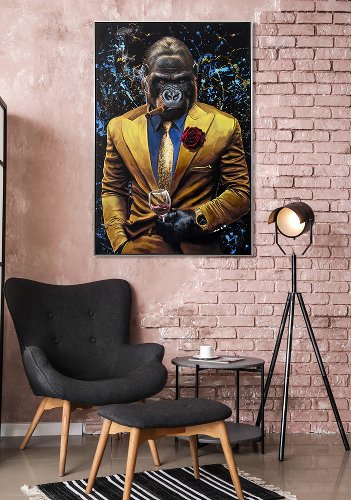 Cuadro Gorila con traje dorado - Hiskiart