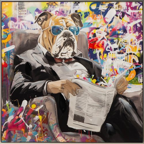 Schilderij Buldog leest mee - Hiskiart