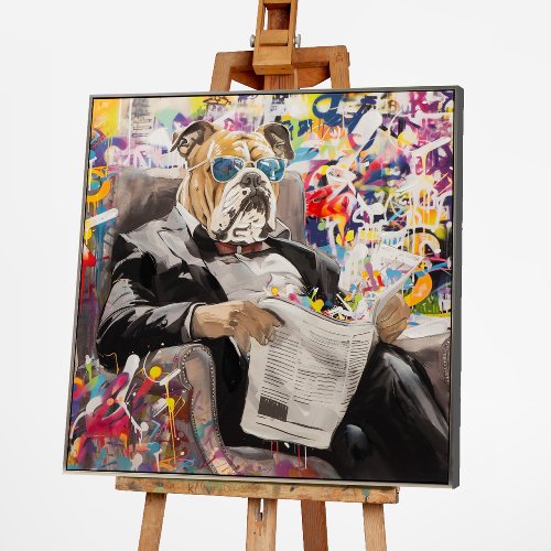 Schilderij Buldog leest mee - Hiskiart