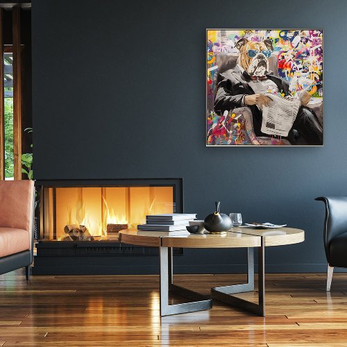 Schilderij Buldog leest mee - Hiskiart