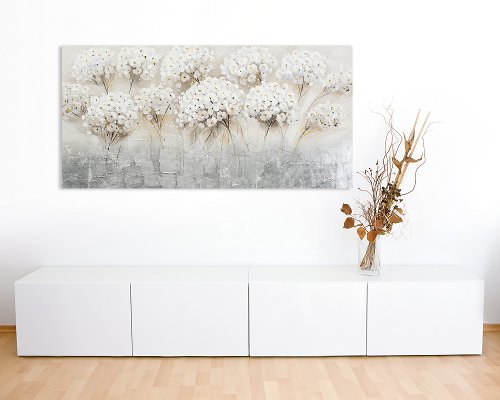 Schilderij Veld vol witte bloemen - Hiskiart