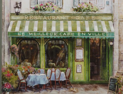 Schilderij Frans café groen - Hiskiart