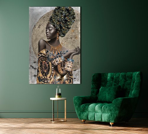 Cuadro Beauty con turbante y joyas - Hiskiart