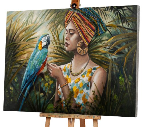 Cuadro Mujer con loro azul - Hiskiart